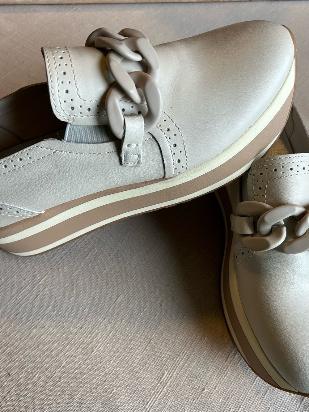 Dolce Vita Cream Platform Slip-On Loafer with Chain Accent